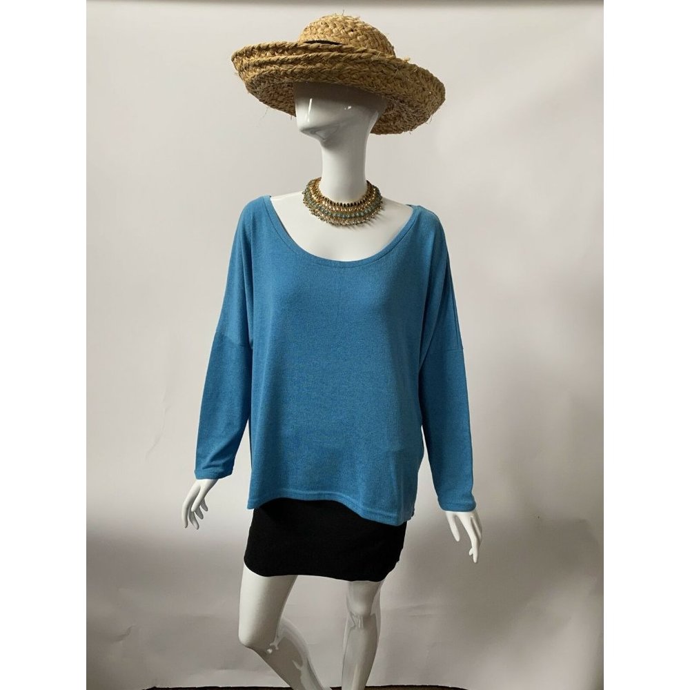 UGET Womens Tunic Sweater Blue Long Sleeve Scoop Neck Pullover XXL